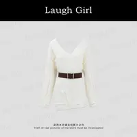 楚楚君 Laugh girl【温柔镂空】韩版V领破坏风破洞毛衣XL531092J