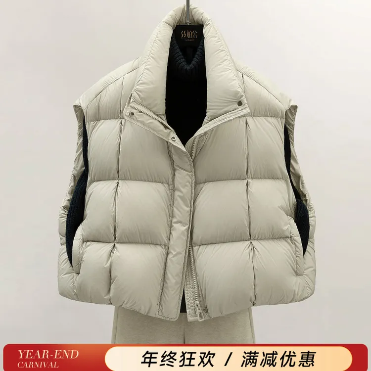 丝柏舍2025冬装新款女时尚简约马甲立领宽松羽绒马夹S53B2423J