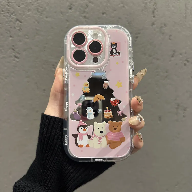 适用苹果16华为MATE60全包OPPO小米14创意企鹅小狗镂空镜面手机壳