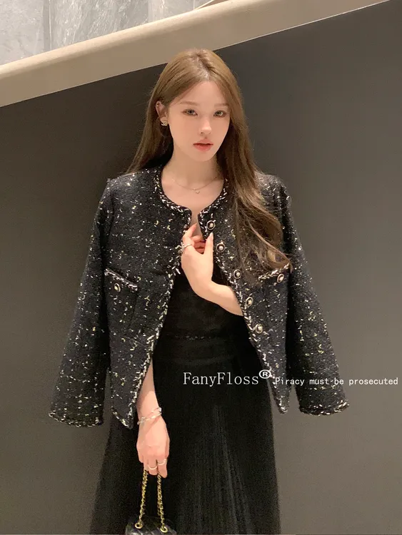 2025新款小香风金箔粗花呢编织洋气短外套女重工羊毛呢西装开衫