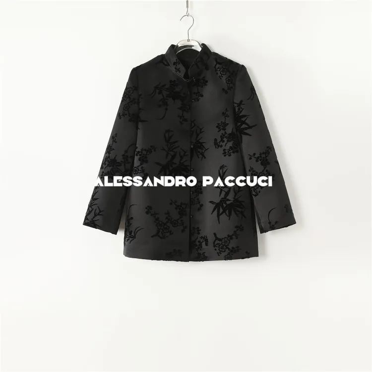 AP洛哥53068WG【梅兰竹】黑标/桑蚕丝漳绒缎国风立领珠扣气质外套