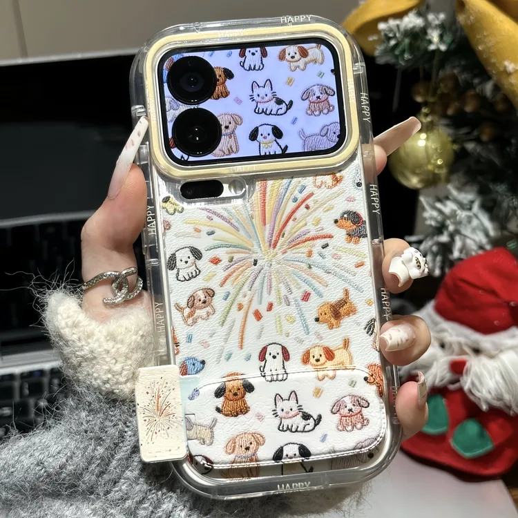 新年烟花小狗支架适用苹果16/17promax手机壳14华为vivoppo小米15