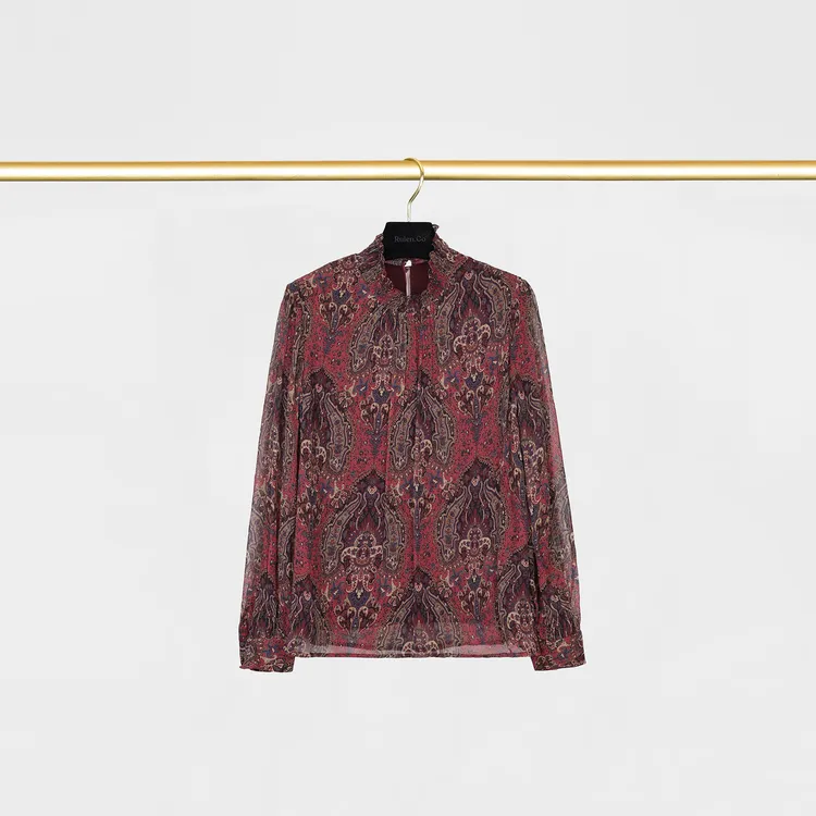 我是摩羯 波斯女郎小衫 6A级真丝顺纡佩斯利印花长袖衬衫上衣