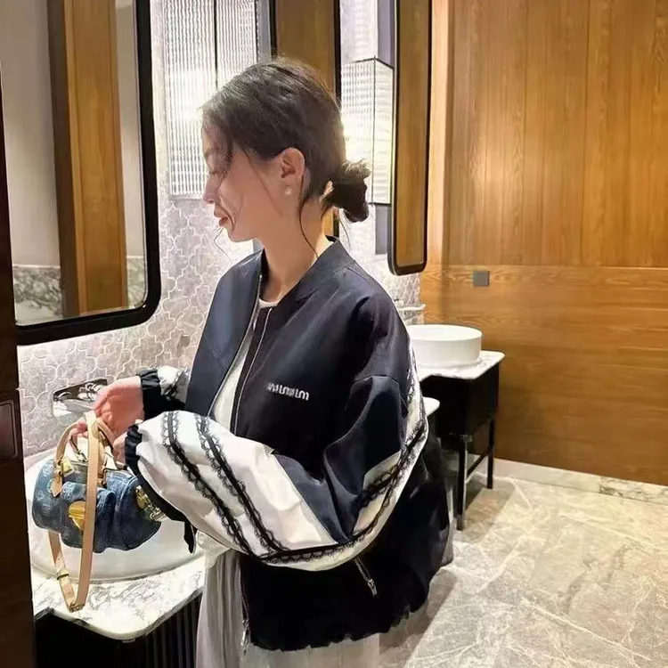 欧洲站2025春季新款INS风女拼接短外套百搭拼色宽松韩版女士外套