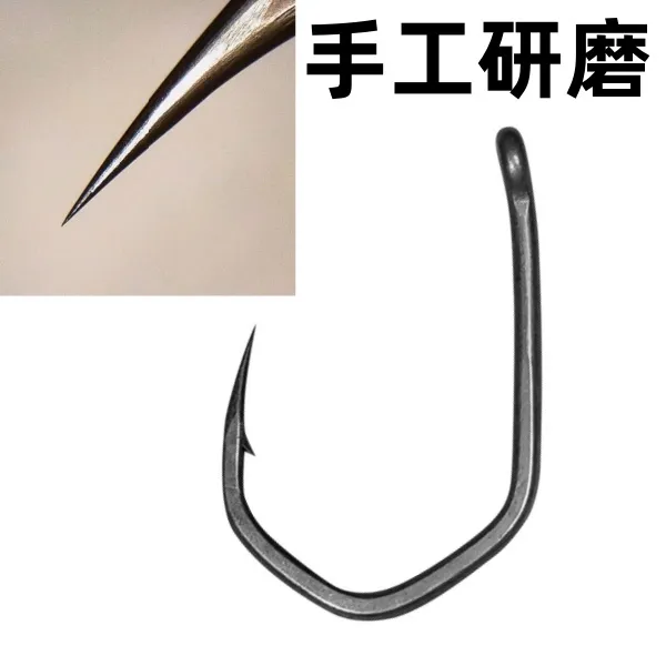鹰爪钩手工研磨欧鲤钓鱼钩出口品质微倒刺驼背钩特氟龙高强度歪嘴