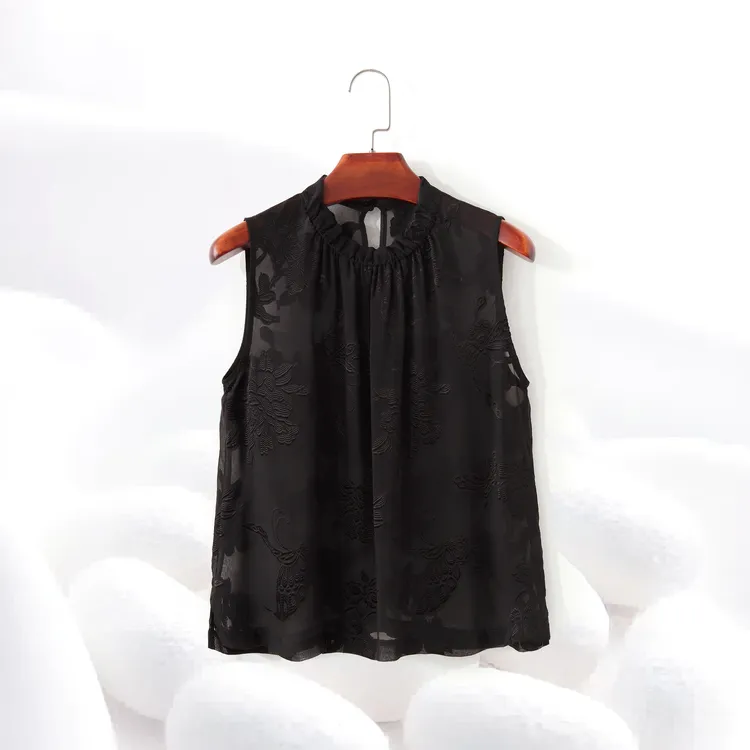 【100%桑蚕丝蝶恋花剪花背心】夏季乔其桑蚕丝剪花透气中国风dz219