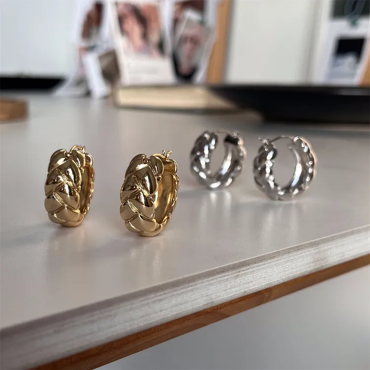 黄铜耳饰 刘亦菲同款菱格纹耳环时髦气质小香风高级小众百搭耳扣