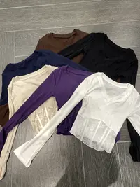 大气元（上衣）性感拼接蕾丝显瘦喇叭袖上衣