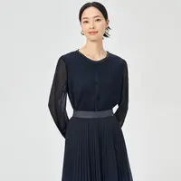 【婷婷专属】钉珠拼接网纱袖圆领2025新年款春季针织衫NZ04619Q7