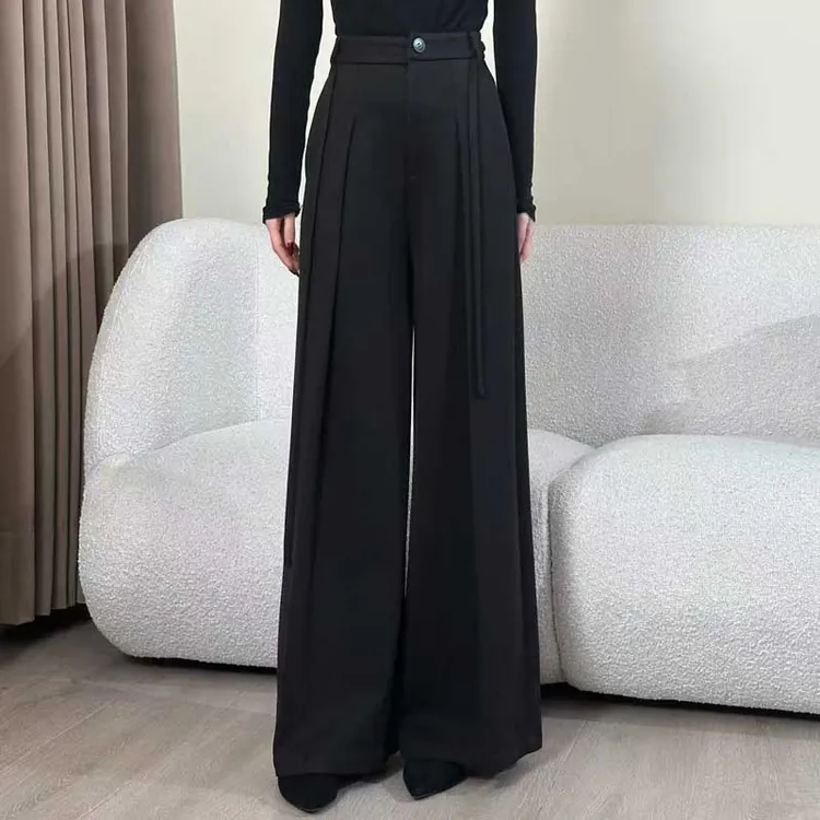 【治愈冬天】毛呢高腰阔腿垂感休闲裤女2025秋冬加厚百搭裤8829