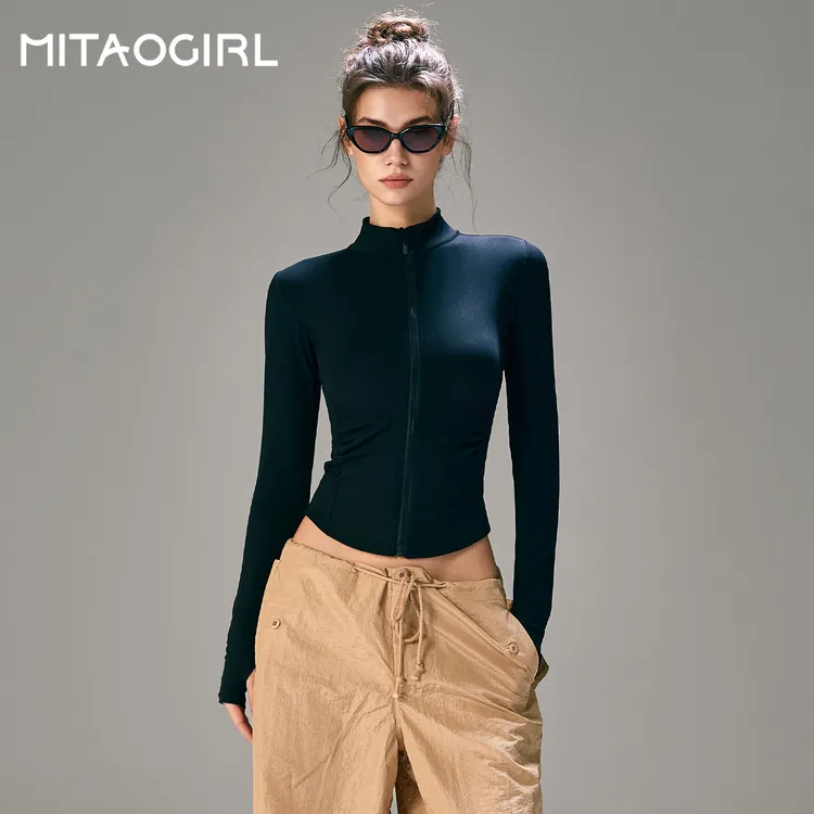 mitaogirl运动外套女秋冬防风保暖修身显瘦拉链瑜伽服跑步长袖