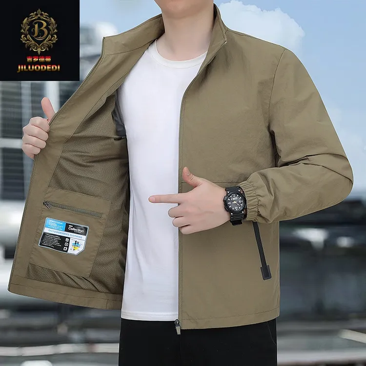 春秋外套男薄款单层冲锋衣无帽立领休闲上衣短款运动风衣户外夹克