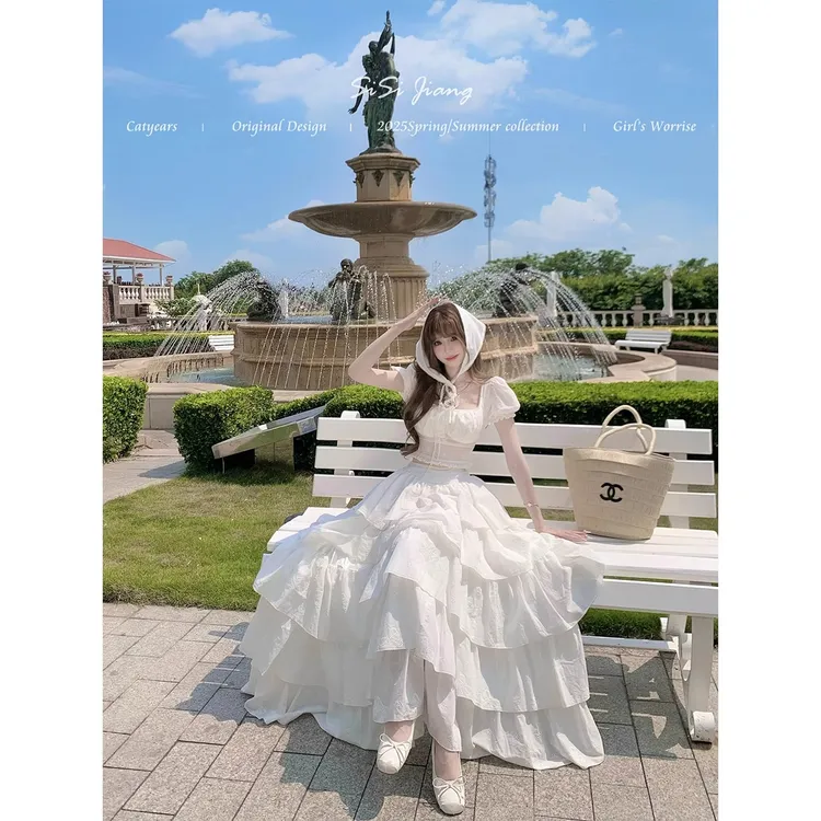 法式简约夏季2025新款方领短袖微透上衣女+高腰a字半身裙两件套