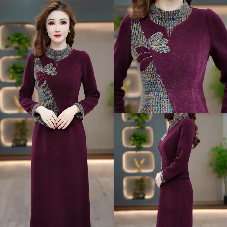 冬季显瘦连衣裙2025新款气质时尚减龄修身收腰打底裙CY25Y3658