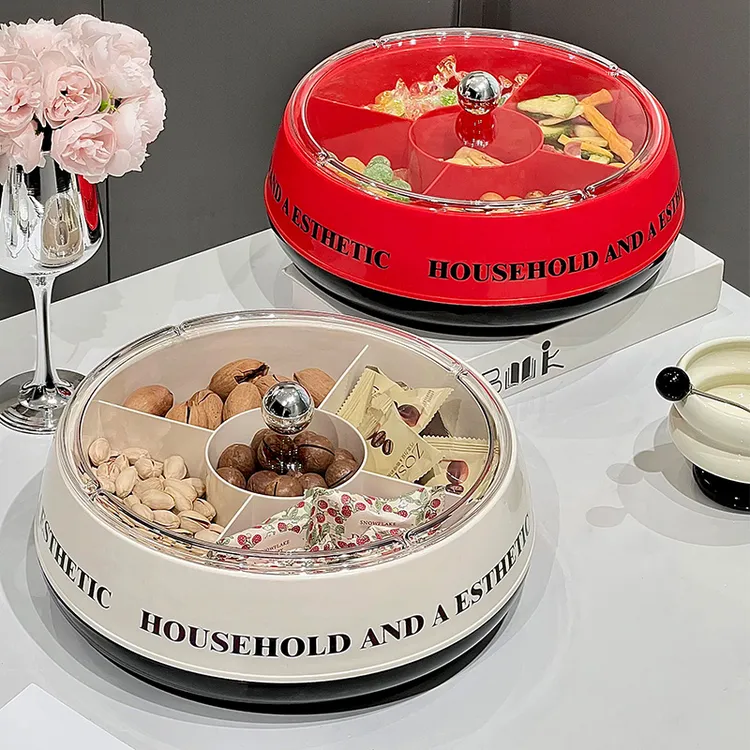 【可旋转】轻奢家用亚克力果盘客厅茶几干果盘糖果盒零食分格收纳盒
