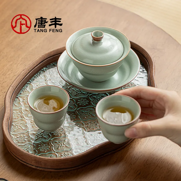 唐丰汝窑功夫茶具小套装家用办公简约泡茶壶茶杯小型功夫干泡茶台
