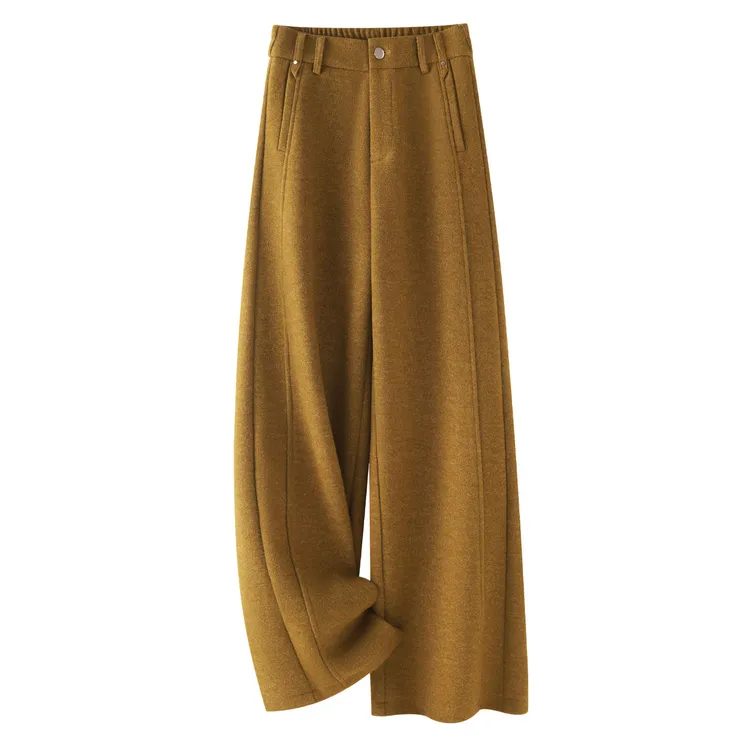 黄色休闲毛呢阔腿裤女2025新款秋冬季高腰显瘦羊毛慵懒风直筒长裤