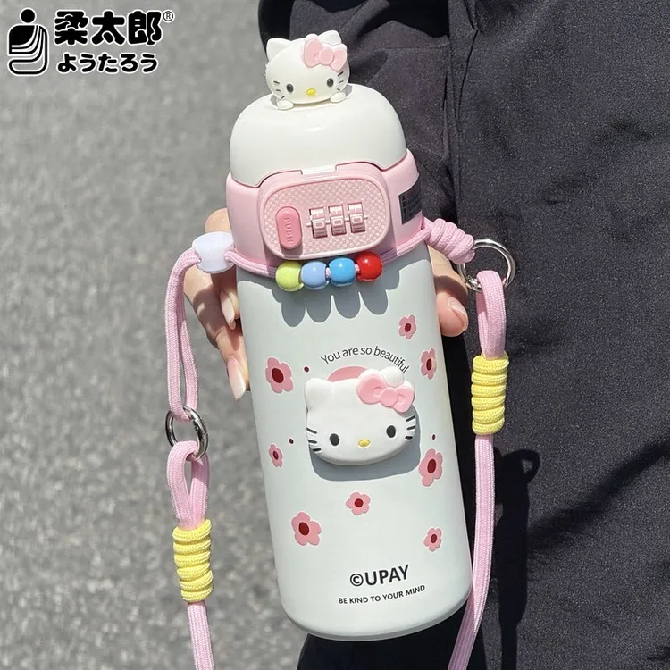 日本柔太郎密码锁保温杯高颜值儿童指纹水杯男女生上学专用吸管杯