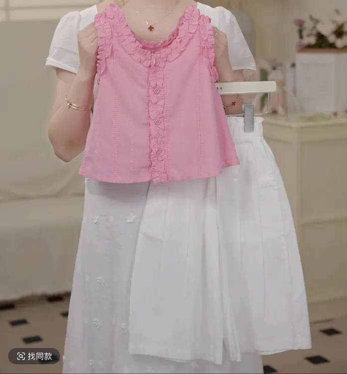 女童套装2025夏装新款韩版薄款花边吊带背心上衣阔腿直筒裤两件套