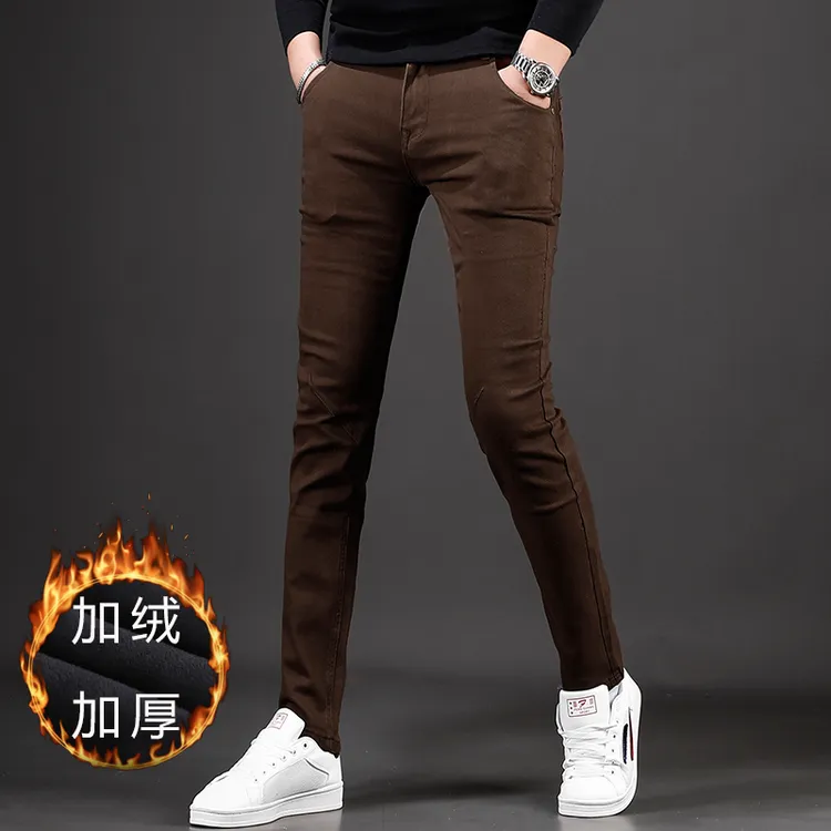 JJ秋季新款拼接牛仔裤男士潮流百搭修身小脚裤弹力百搭休闲长裤子