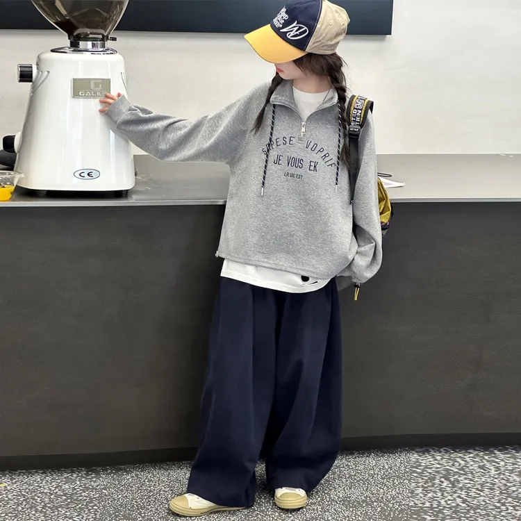 6-12岁女童潮款卫衣套装新款洋气儿童秋季衣服大童女孩立领两件套