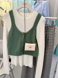 韩系百搭单排扣秋季纯欲复古显瘦针织吊带背心女外穿上衣