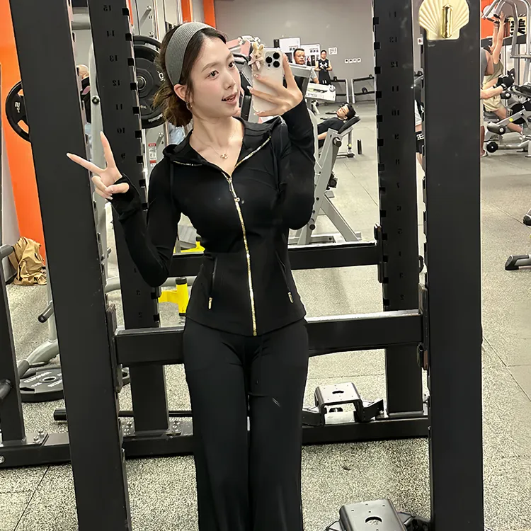 连帽瑜伽服外套拉链衫女户外跑步秋冬健身运动上衣