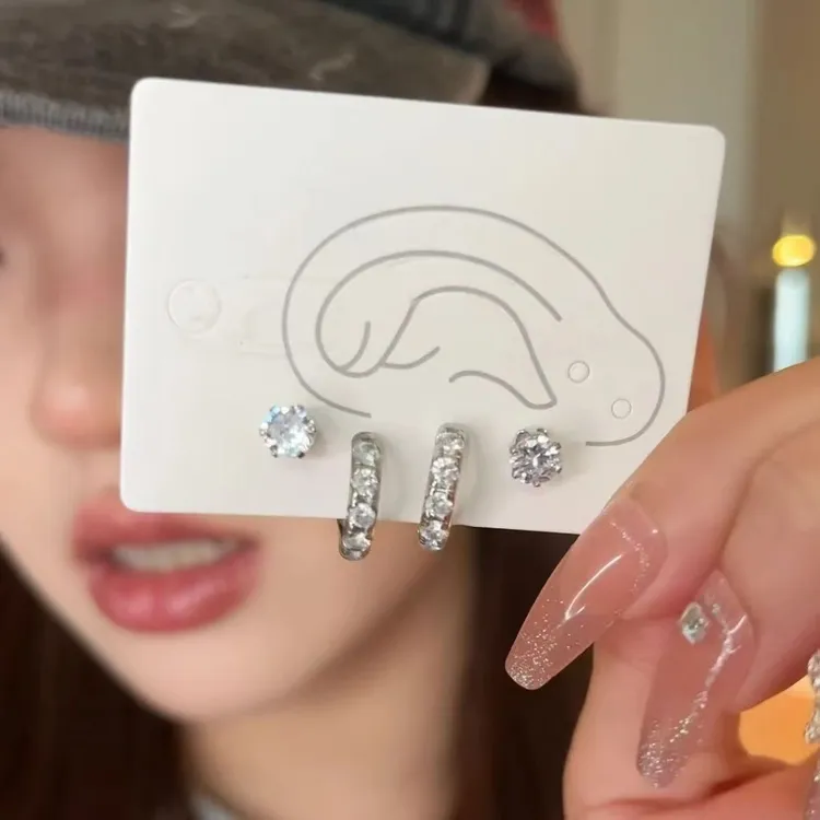 铜合金耳饰 4件套！睡觉不用摘 精致百搭耳环耳钉女ins饰品韩版