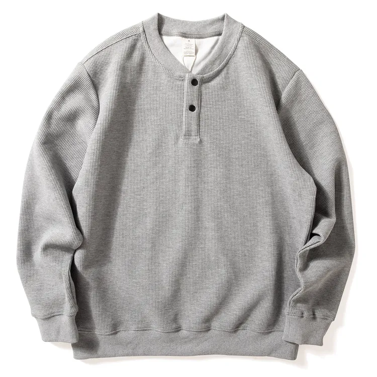 Enbi Simcotton亨利领卫衣男秋重磅质感套头长袖华夫格打底外套潮