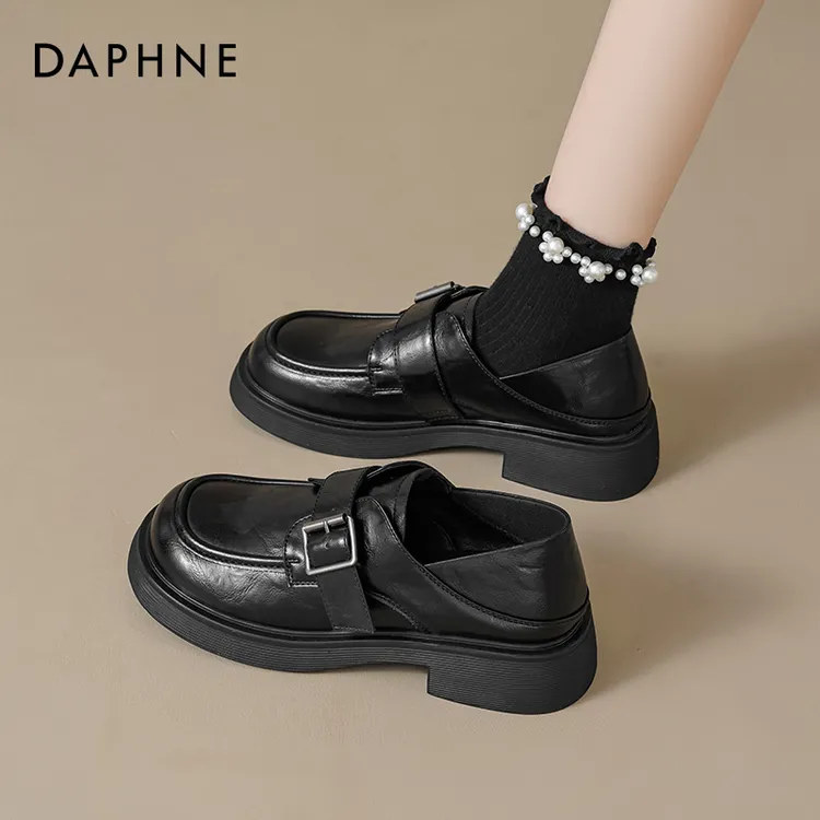 达芙妮厚底乐福鞋女2025秋季新款复古通勤英伦风黑色小皮鞋上班族