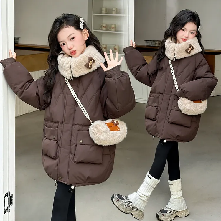 女童棉服冬季韩版大翻毛领加绒加厚棉衣年服120-170码（价格已开）