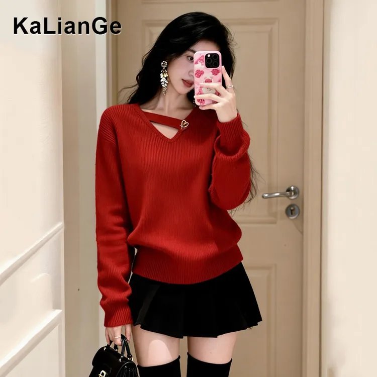 卡莲格/本命年发财高级感气质毛衣女2026圣诞红色新年战袍针织衫