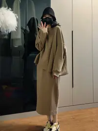 休闲风卫衣套装长袖时尚百搭宽松圆领秋冬套头打底复古简约-23001