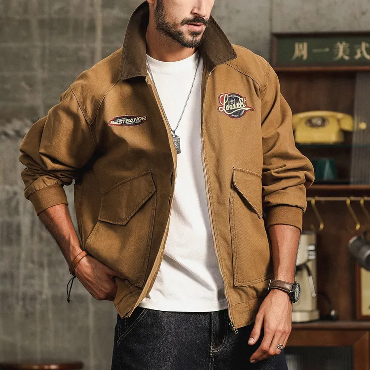 100棉秋冬男士美式夹克宽松休闲复古潮流立领户外运动飞行员外套