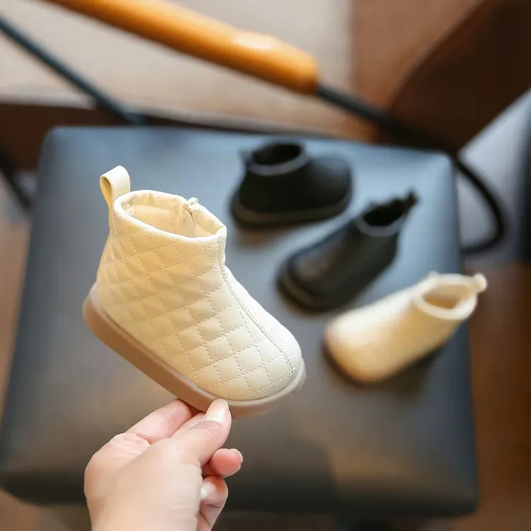 冬季加绒女宝宝鞋加绒棉鞋小公主短靴子女童学步鞋婴儿鞋子小童鞋