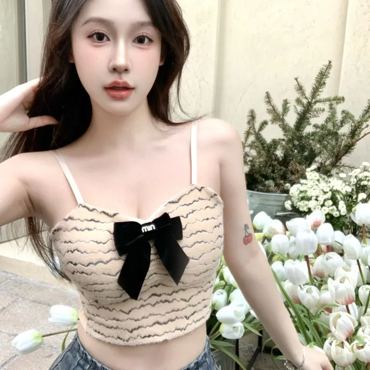 新款辣妹修身性感短款抹胸甜辣碎花吊带背心女带胸垫外穿显瘦上衣