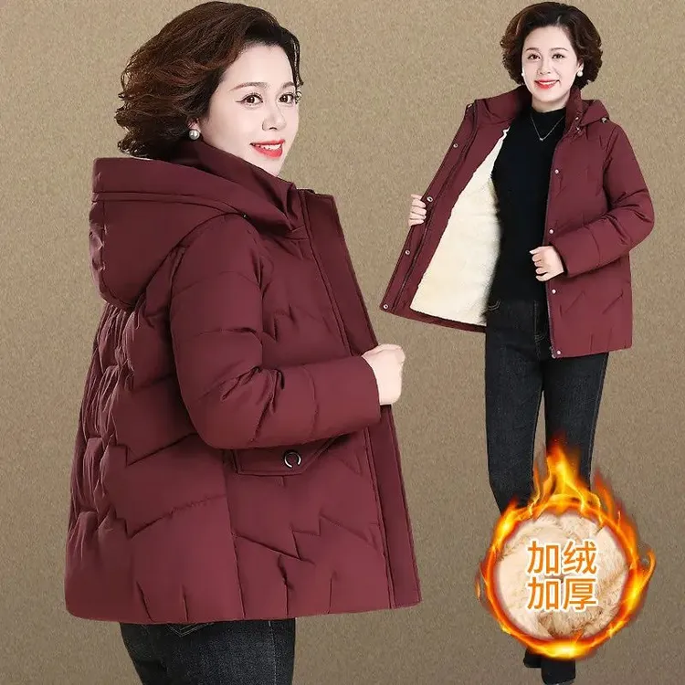 小个子妈妈装冬季加绒加厚棉袄棉衣洋气中老年棉服外套保暖衣服