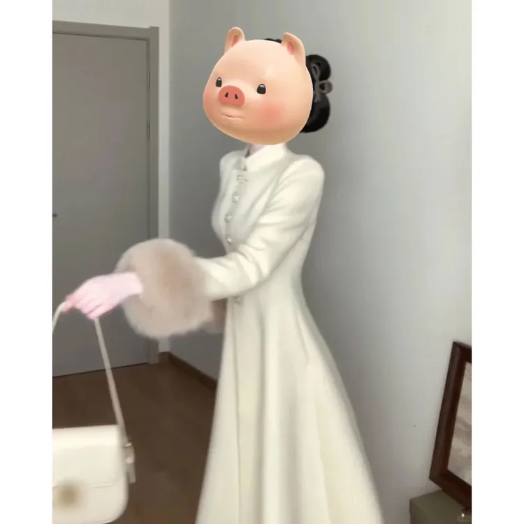 法式气质设计感中长款收腰毛毛袖大衣女款秋冬要穿新衣服毛呢外套