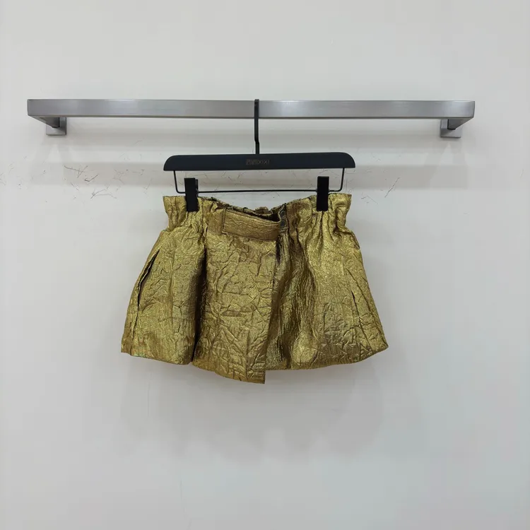 【西西高定】夏季新款小众设计复古轻奢金属质感褶皱半身裙