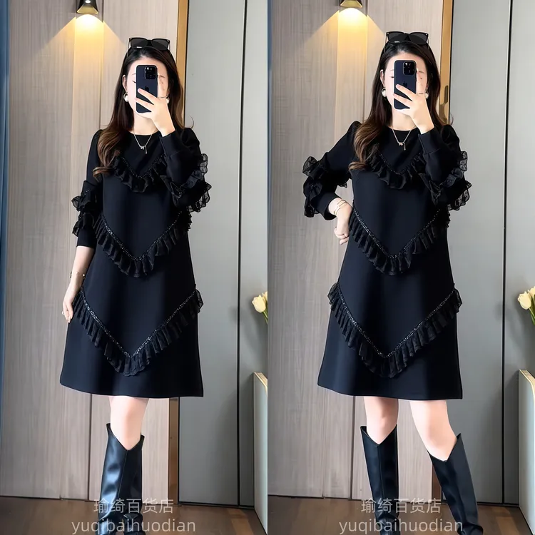 秋冬季连衣裙子欧货高端奢华大牌设计感中长卫衣裙减龄时尚打底裙