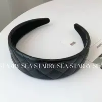 PP 皮质发箍女复古宽边菱形格纹头箍高级感气质法式发卡#PP0123SS