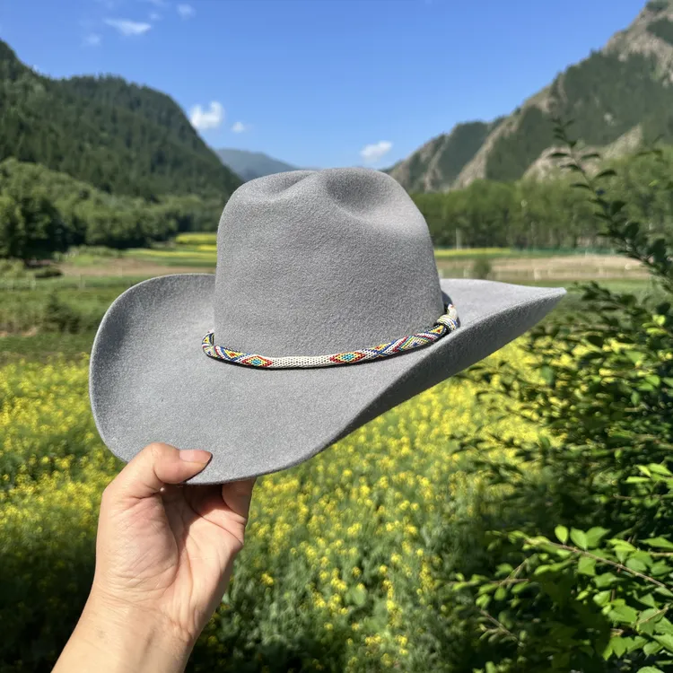 25年新款美式牛仔帽男女同款纯羊毛礼帽大帽檐毡帽