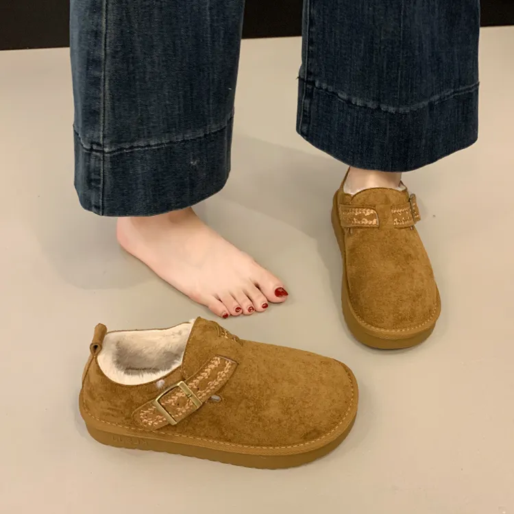 勃肯加厚雪地靴女厚底加绒保暖2025秋冬新款一脚蹬豆豆鞋毛毛棉鞋