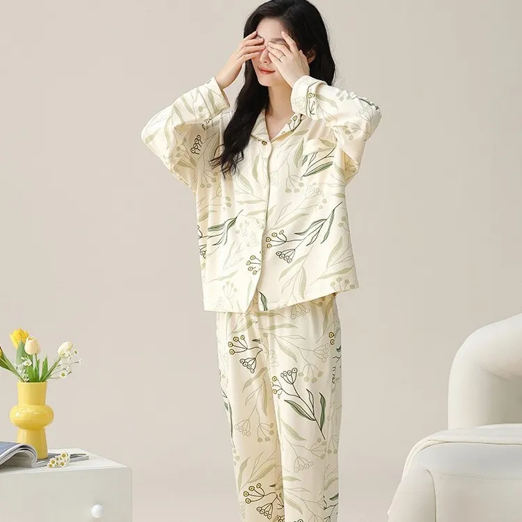 【2025新款】春夏秋女士睡衣开衫家居服套装可外穿大码奢华高贵90