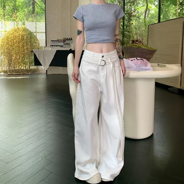 美式辣妹高腰牛仔裤女阔腿裤女春秋季新款宽松显瘦直筒裤拖地裤子