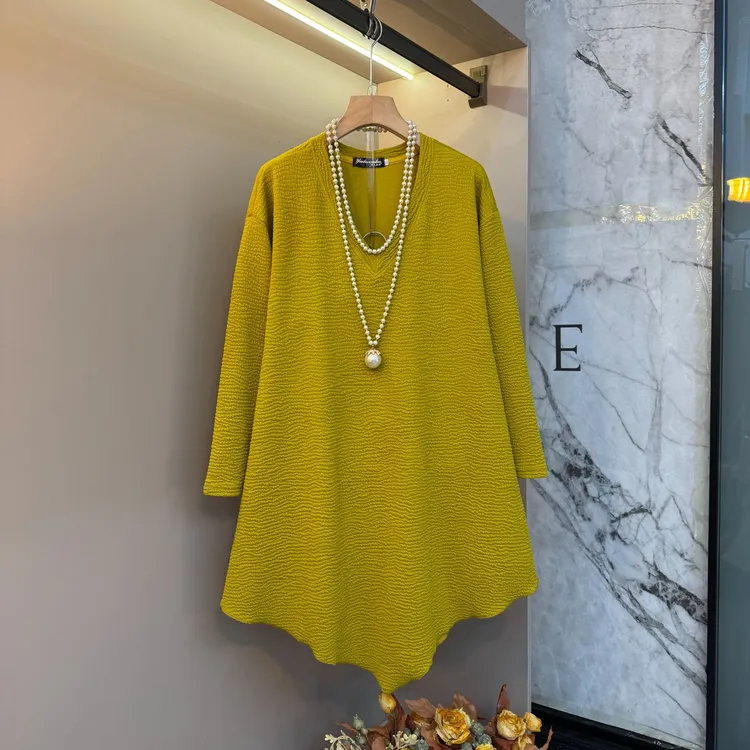 2025休闲秋冬洋气气质不规则胖MMv领百搭设计别致中长款上衣9005