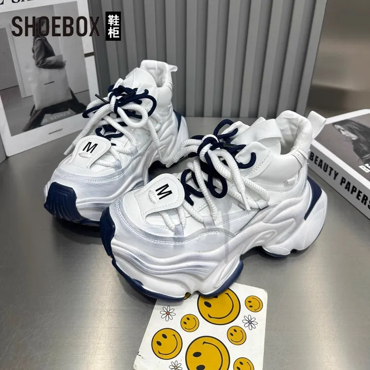 SHOEBOX鞋柜老爹鞋女2025秋新款小个子厚底百搭运动休闲松糕鞋