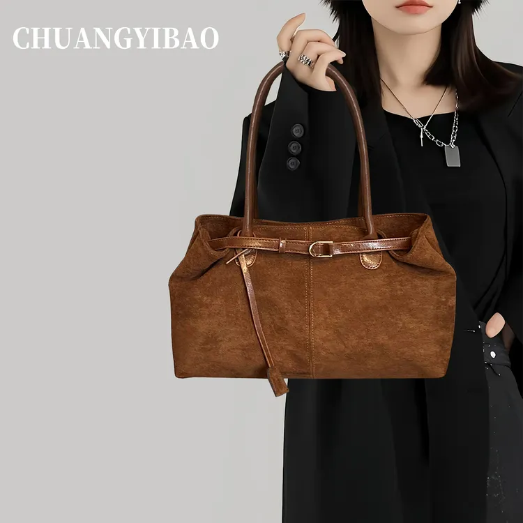 麂皮绒棕色腋下托特包包女式2025新款秋冬轻奢小众高级质感单肩包