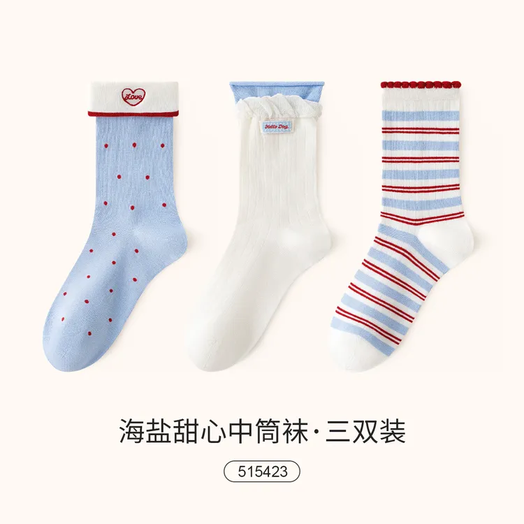 卡拉美拉2025秋冬新款袜子韩系百搭简约条纹波点搭配棉袜中筒袜