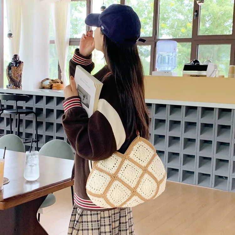 文艺大容量通勤编织包女2025新款小众托特包海边度假钩织包单肩包